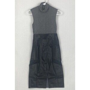 Bailey 44 Dress Womens Small Black Gray Faux Leather Sleeveless Turtleneck